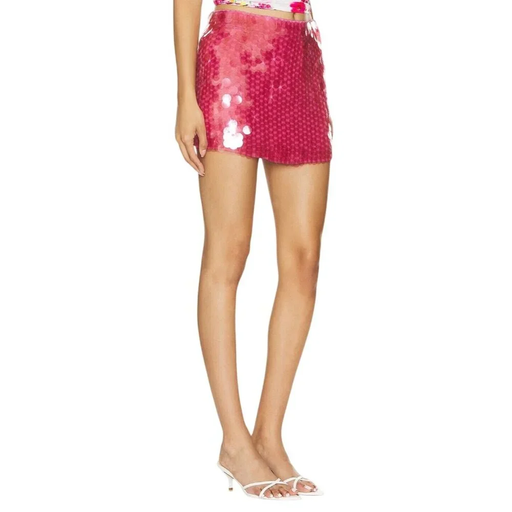CIN CIN Angelfish Beaded Skirt in Dahlia X-Small New Womens Embellished Mini